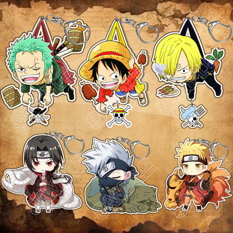 NARUTO KeyChain ผู้หญิง ONE PIECE พวงกุญแจสําหรับชาย Sanji Luffy Zoro แหวน Kakashi Sasuke อะคริลิคพว