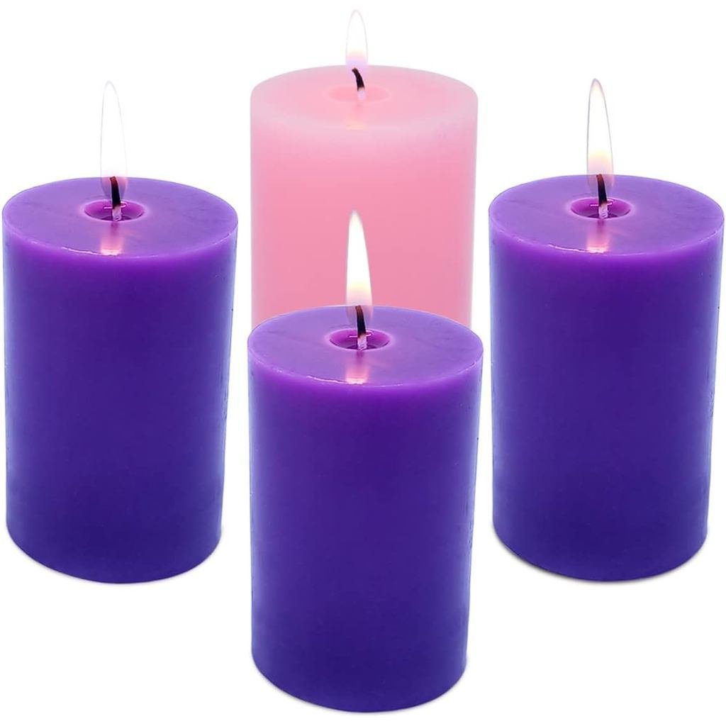 2x3 Inch Advent Pillar Candles Set of 4 Unscented Dripless Purple Pink Candles for Christmas Wedding