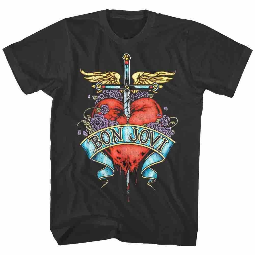 จัดส่งภายใน 24 ชั่วโมง 【New】เสื้อยืด ผ้าฝ้าย พิมพ์ลายวงร็อค Bon Jovi Pierced Heart Rock Band Album T