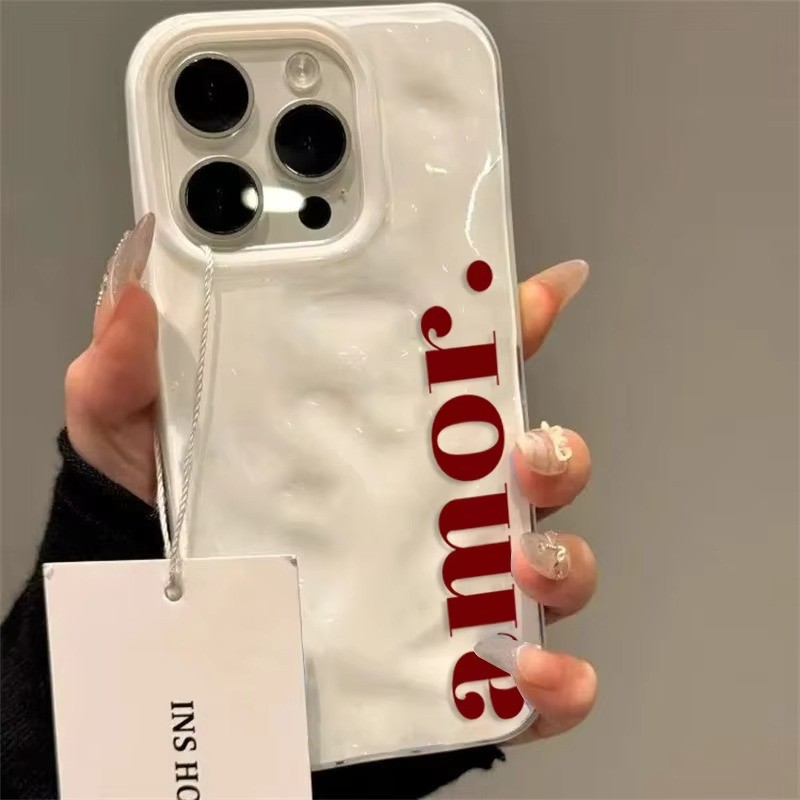 อินเทรนด์สีแดงภาษาอังกฤษ Amor รูปแบบเคสโทรศัพท์สําหรับ iPhone 17 16 15 14 13 Pro Max 17 Air 14 Plus Pro สไตล์เกาหลีเคสโทรศัพท์แบบนุ่ม