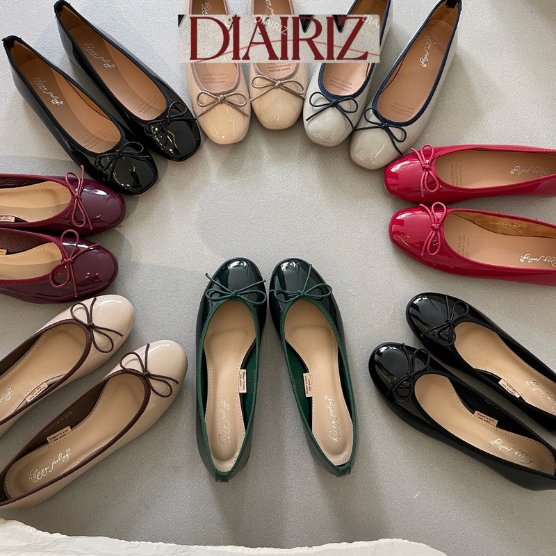 [DIAIRIZ] สิทธิบัตรหนังรองเท้าบัลเล่ต์รองเท้าแบนผีเสื้อ Soft-Soled รอบ Toe ปั๊มของแท้เกาหลีตุ๊กตาแบนรองเท้าอารมณ์ Texture Soft-Soled สวมใส่ง่าย All-Match สีแดงรองเท้าแต่งงานหญิงตั้งครรภ์ Soft-Soled สวมใส่ง่าย