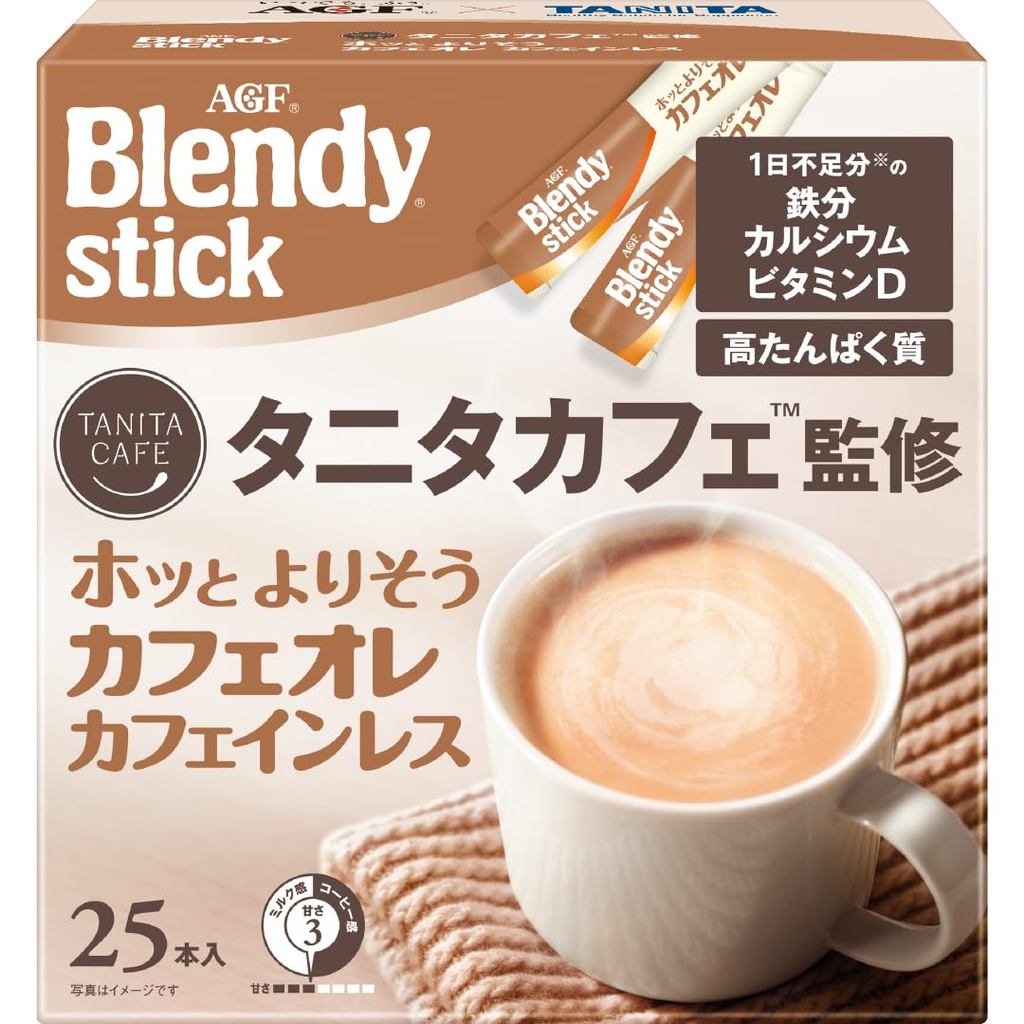 AGF Blendy Stick Tanita Cafe Supervised Caffeine-Free Cafe Au Lait with Protein & Nutrients - 25 Sti