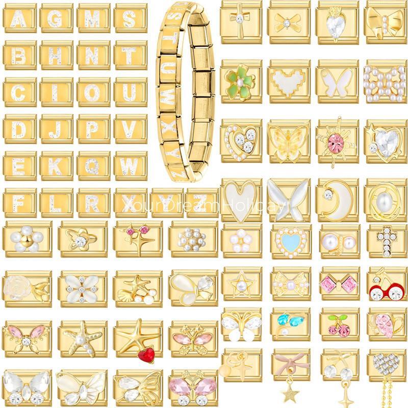 สร้อยข้อมือcharm DIY_gold สีหลากหลาย 26 ตัวอักษร ขนาด9มม.