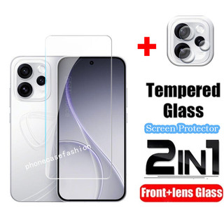 2in1 ป้องกันหน้าจอสําหรับOppo Reno 15 14 13 Pro 15pro 15C 14pro 14F 13pro 13F 4G 5G 2025 กระจกนิรภัยป้องกันหน้าจอคลุมทั้งหมดกลับเลนส์กล้องป้องกันฟิล์ม