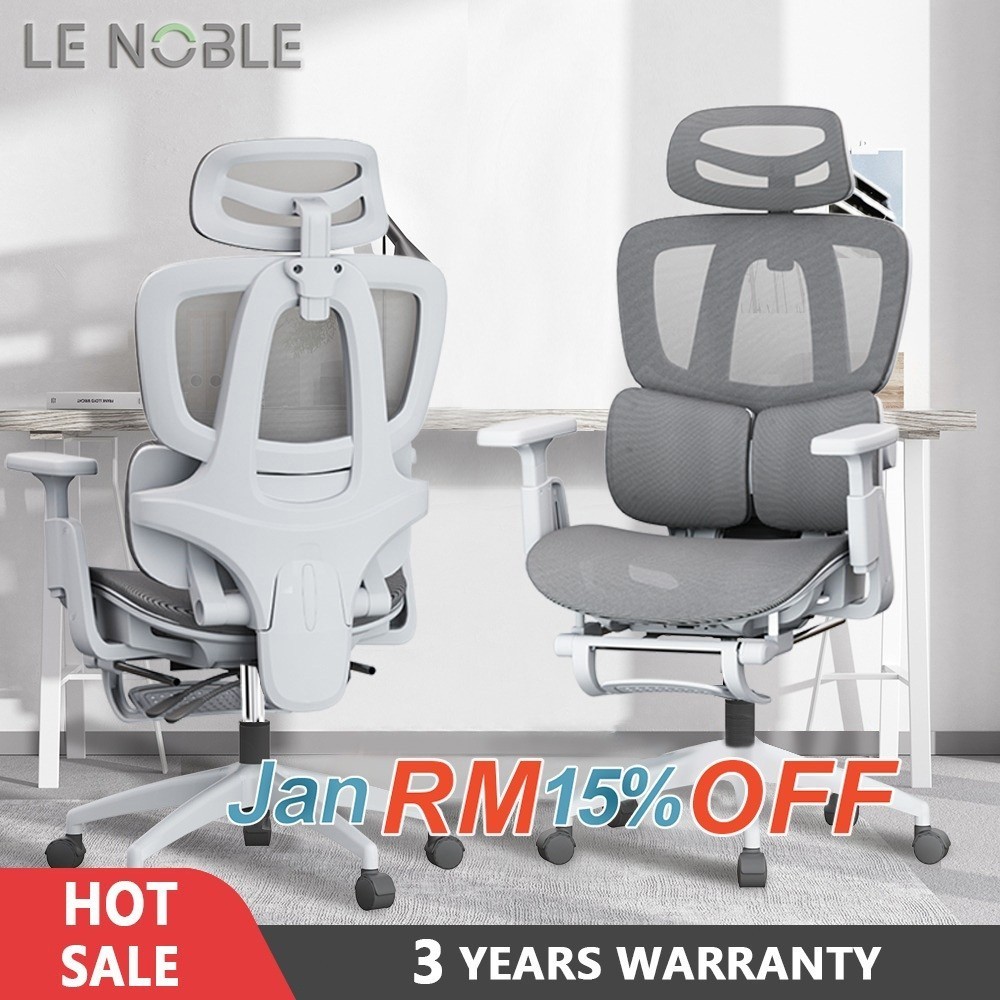 LENOBLE  Office Chair Ergonomic  Chair Kerusi Pejabat adjustable Lumbar Gaming Chair-3 Years Warrant