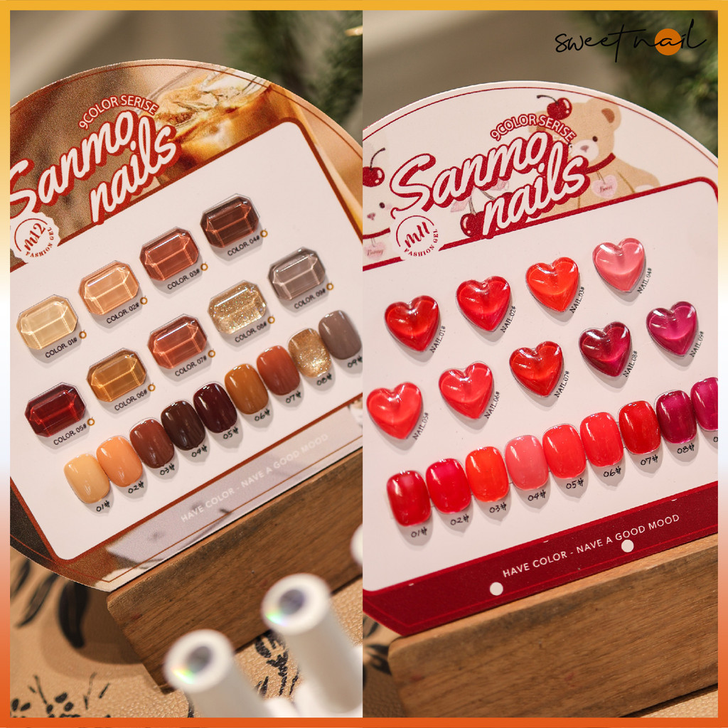 สต็อกพร้อม✨ตัวเลือก 12 ตัว✨SANMO 9 สี แดง, ชุดแต่งเล็บสีคาราเมล (หนึ่งขวดหนึ่งฟรีกระดานสี) ตัวเลือกหลากหลาย, กาวตาแมว, กาวเพชร, มาการอง