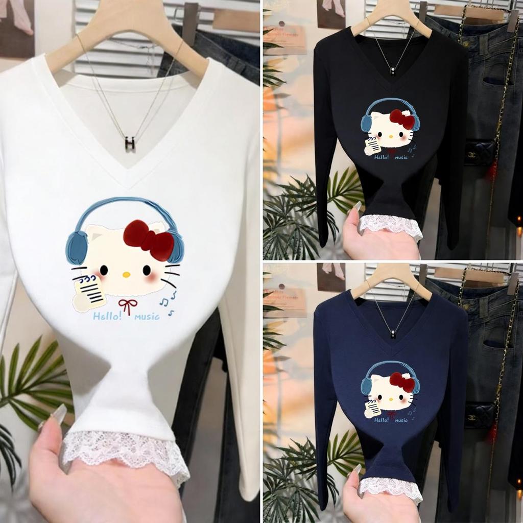 เสื้อผ้าผู้หญิงแขนยาว S-2XL ดีไซน์ตัดสีต่างกัน รูปร่างสวมฟิต คอวี ให้ความอบอุ่นและสบายในฤดูหนาว