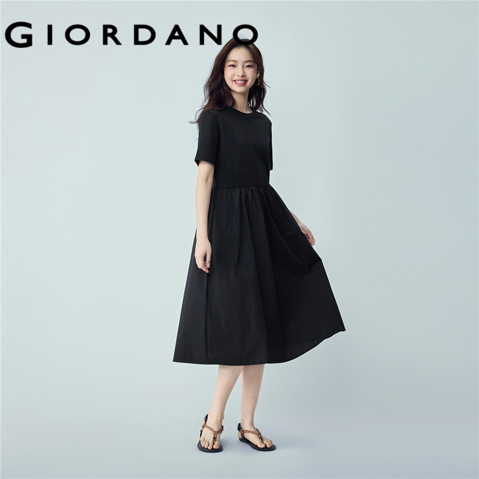 GIORDANO WOMEN Needle-knitted and woven hem round neck dress. - High Quality 13466297
