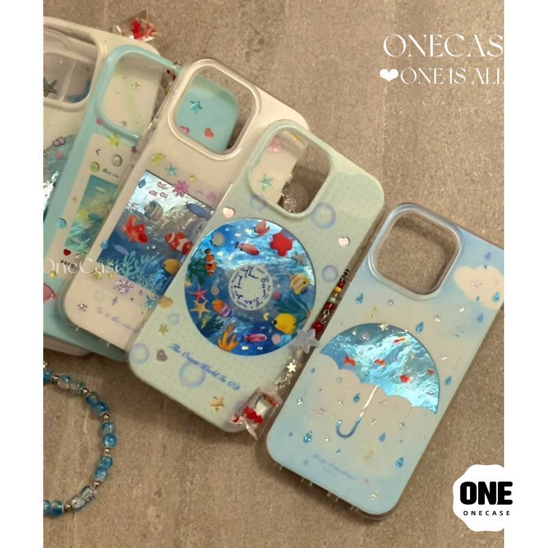 เคสโทรศัพท์สีน้ำเงิน โลกใต้ทะเลในฤดูร้อน เหมาะกับเทศกาลสงกรานต์ เคส iPhone 11 15 Pro Max 16 13 12 Pro X/Xr/Xs 14 7 Plus