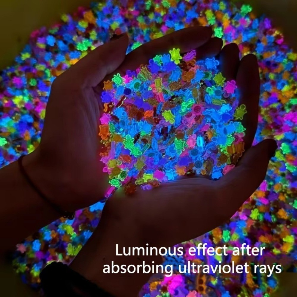 [GA] 100 ชิ้นการ์ตูน 3D เต่าเรืองแสง DIY Dopamine สีมินิเรซิ่นสัตว์ Night Glow Miniature Figurines Fairy ตกแต่งสวน [TH]