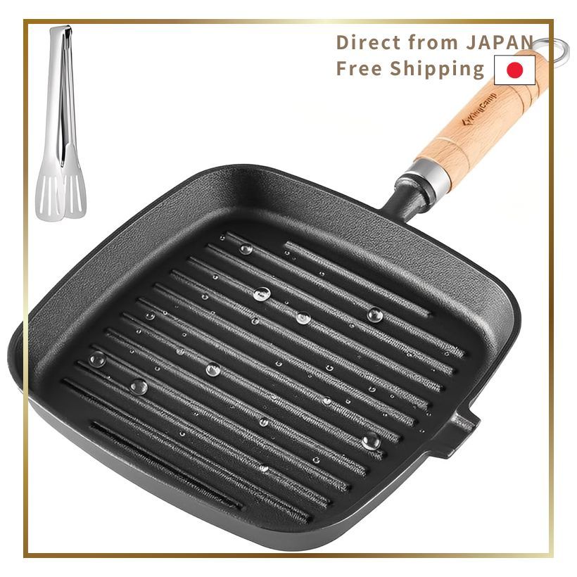 KingCamp Cast Iron Grill Pan Steak Frying Pan Nitride Coating Rust Resistant IH Compatible Outdoor C