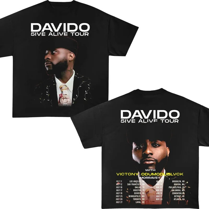 สินค้าสำหรับแฟนคลับ Davido 2026 5Ive Alive Tour - เสื้อยืดผ้าฝ้ายแท้ - สวมใส่สบาย ระบายอากาศได้ดี คุ