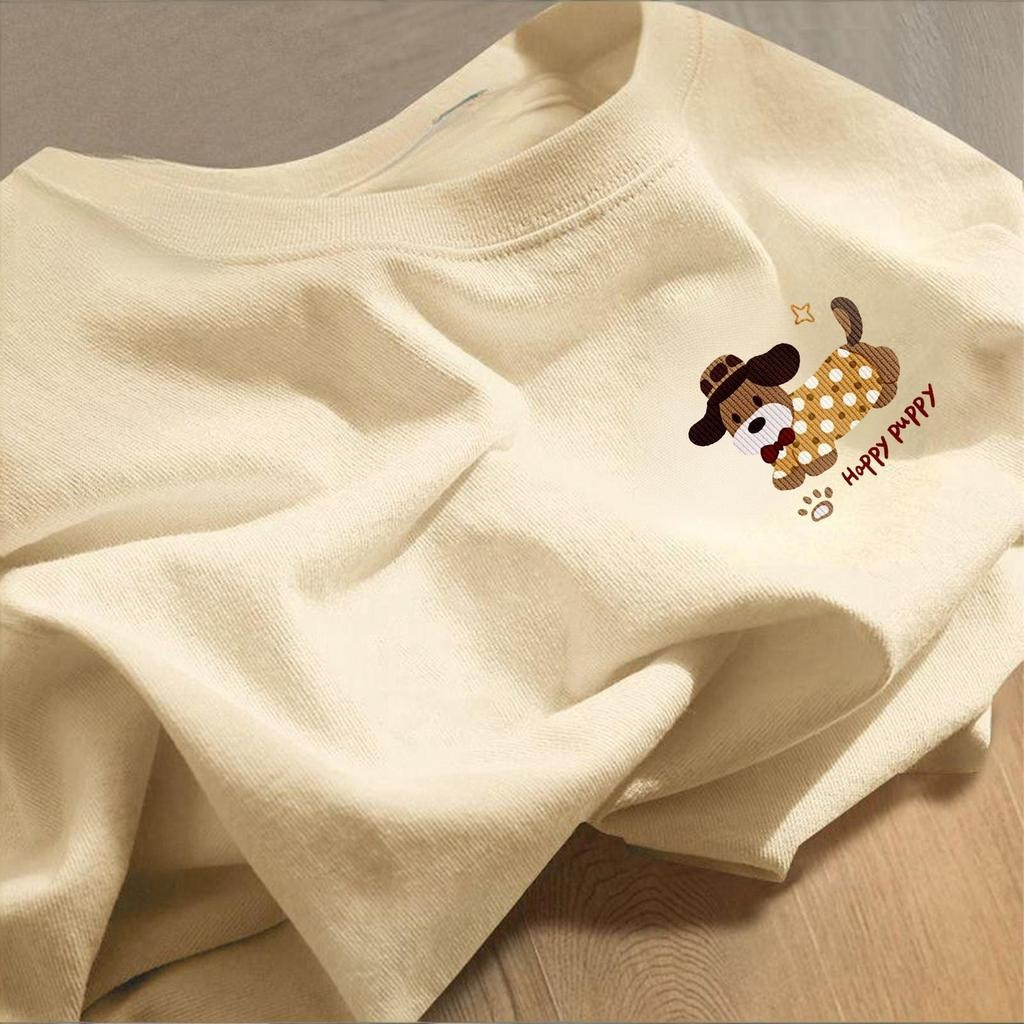BOOM [พร้อมส่ง]🔥เสื้อยืด oversize สีสดใส ผ้าCotton 100% สวมใส่สบาย 'Happy puppy' เสื้อน่ารัก ใหม่ unisex 2026