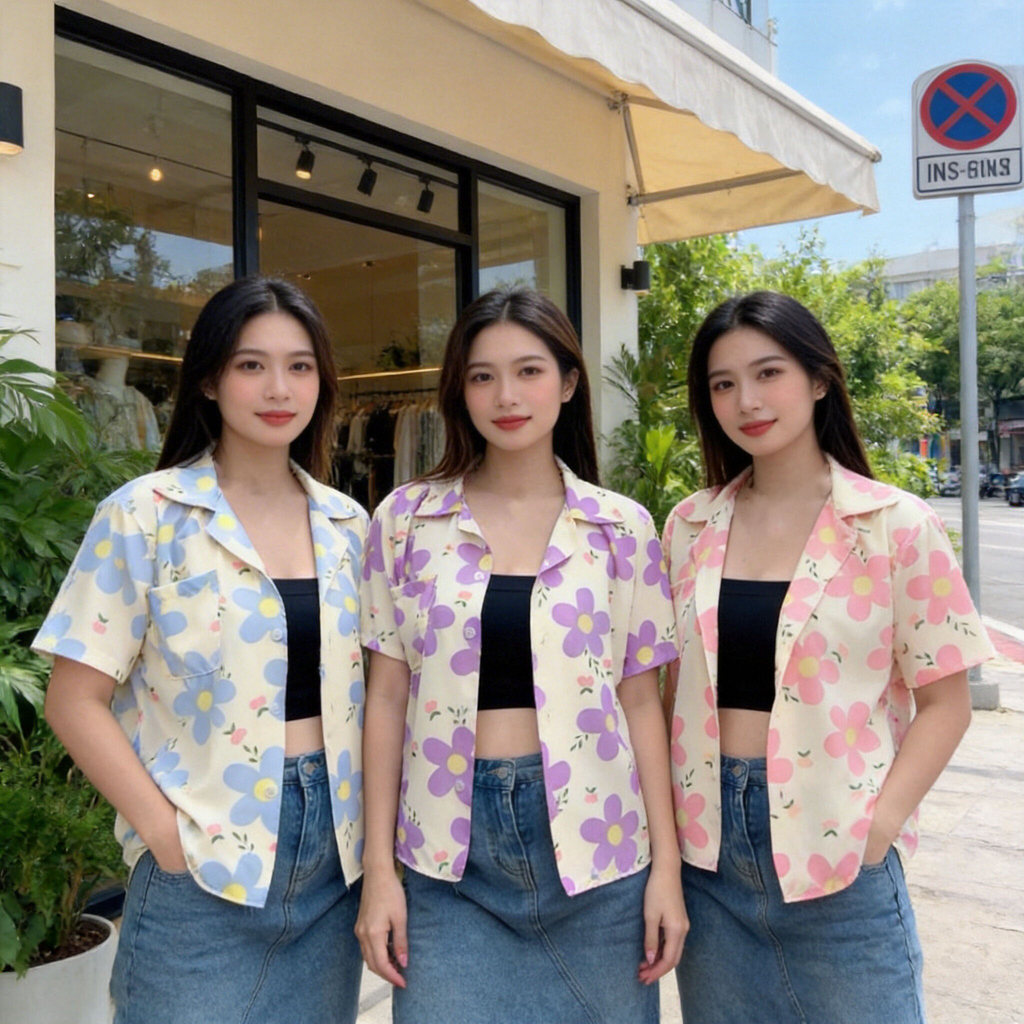 เสื้อเชิ้ตลายดอกไม้ รุ่นพาสเทลละมุนใจ สไตล์สาวเกาหลี