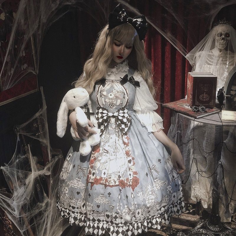 【全款】洛丽塔裙子哥特复古丧爱丽丝lolita连衣裙jsk吊带裙4.6[Full Payment] Lolita Dress Gothic Retro Dark Alice Lolita Dress 