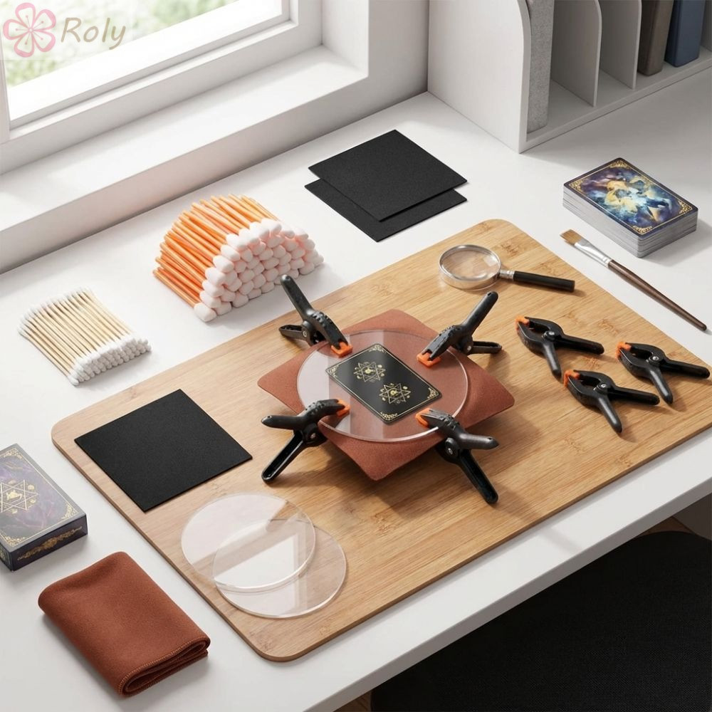 ROLY 166pcs Card Flattening Kit, Precision Support แบบพกพาชุดทําความสะอาดการ์ด,คุณภาพสูงอะคริลิครอบชุดอุปกรณ์เสริม Card Care Tool TCG Collectors