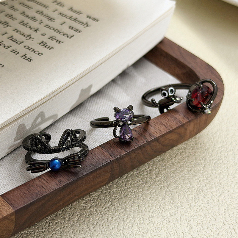 [คําแนะนําร้านค้า] Dark Gothic Style Y2K Mi Full Diamond Zircon Open Ring Sweet Cool Niche High-End 