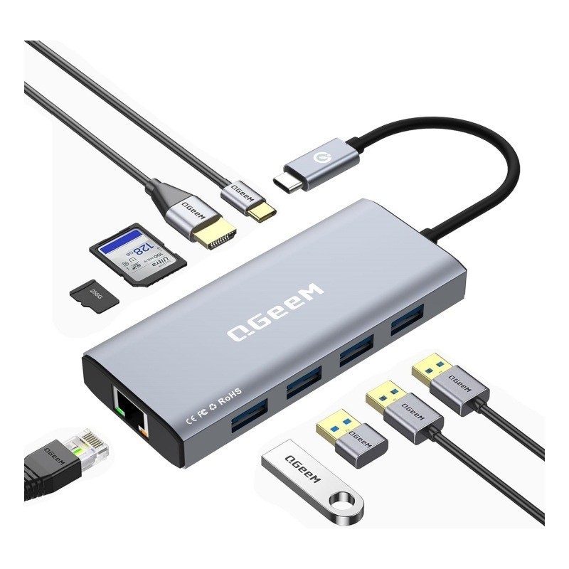 QGeeM type C Docking Station มัลติฟังก์ชั่น 9 in 1 USB C hub hub hub แล็ปท็อป Docking Station
