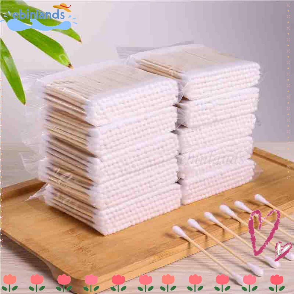 EBINLANDS 100 ชิ้น Double-Tipped Cotton Buds, Cotton Buds ไม้สําลี, ทิ้ง Hypoallergenic ปราศจากคลอรี