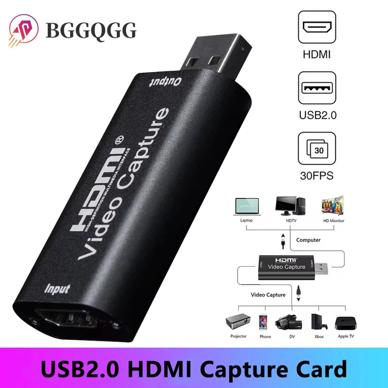 BGGQGG การ์ดจับภาพวิดีโอ 4K USB 2.0 เครื่องบันทึก Grabber ที่รองรับ HDMI สําหรับ PS4 เกม DVD กล้องวิ