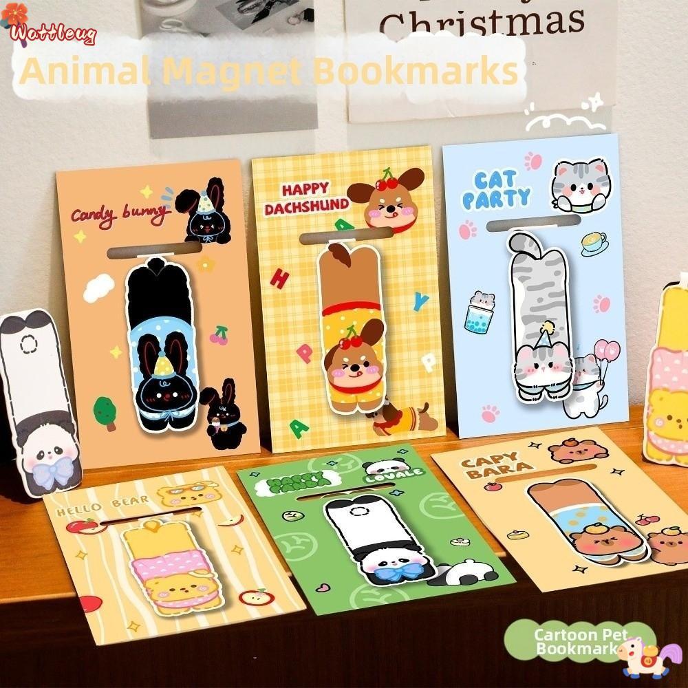 WATTLEUG ที่คั่นหนังสือแม่เหล็ก, ปิดแม่เหล็กดูดี ที่คั่นสัตว์, เครื่องเขียนของขวัญสไตล์สนุกน่ารักออกแบบสัตว์เลี้ยงการ์ตูนสัตว์การ์ตูนที่คั่นหน