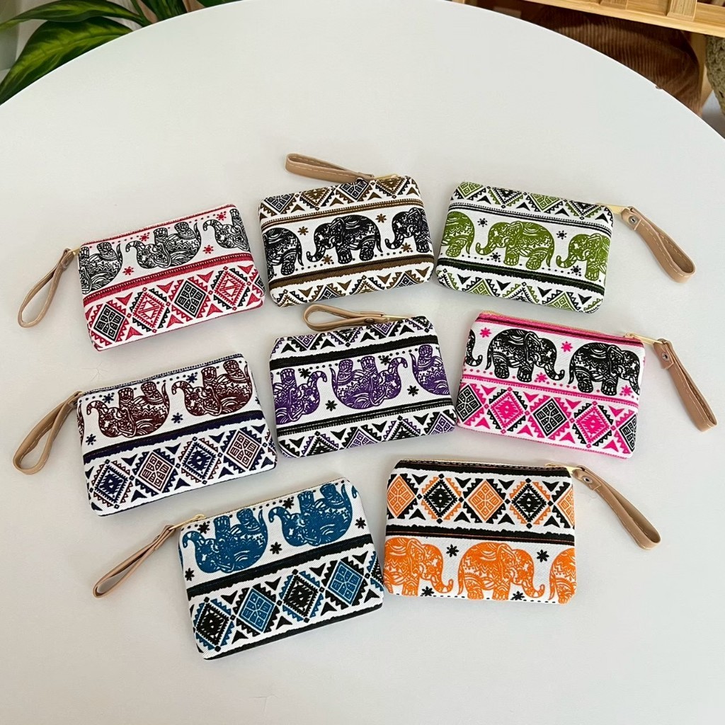 กระเป๋าตังค์ลายช้าง (G47) กระเป๋าใส่เหรียญ ใส่บัตร คละสี กระเป๋าผ้า ของฝาก ของแจก ของชำร่วยไทยๆ