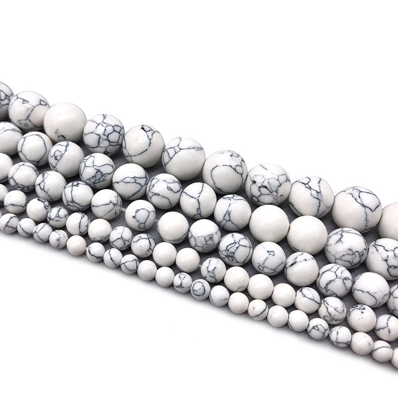 ลูกปัดหลวมธรรมชาติ Howlite รอบลูกปัด 6/8/10/12 มม.DIY สร้อยข้อมือสร้อยคอ Amulet อุปกรณ์เสริมโซ่บรรเท