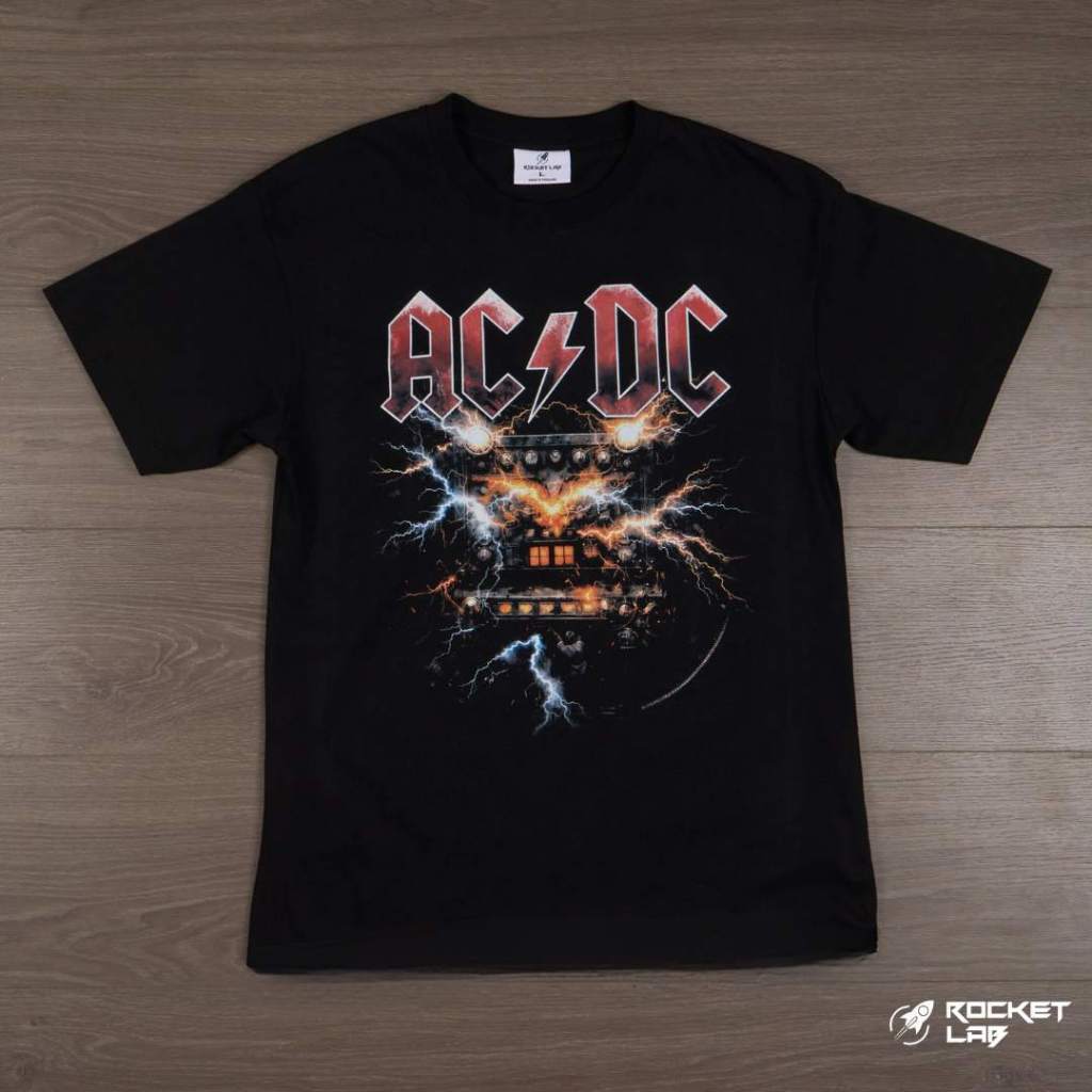 Rocket Lab ACDC เสื้อยืดสีดำ ผ้าคอตตอนพรีเมี่ยม USA สกรีนแบบ DTG งานละเอียดคุณภาพคมชัด ROC112