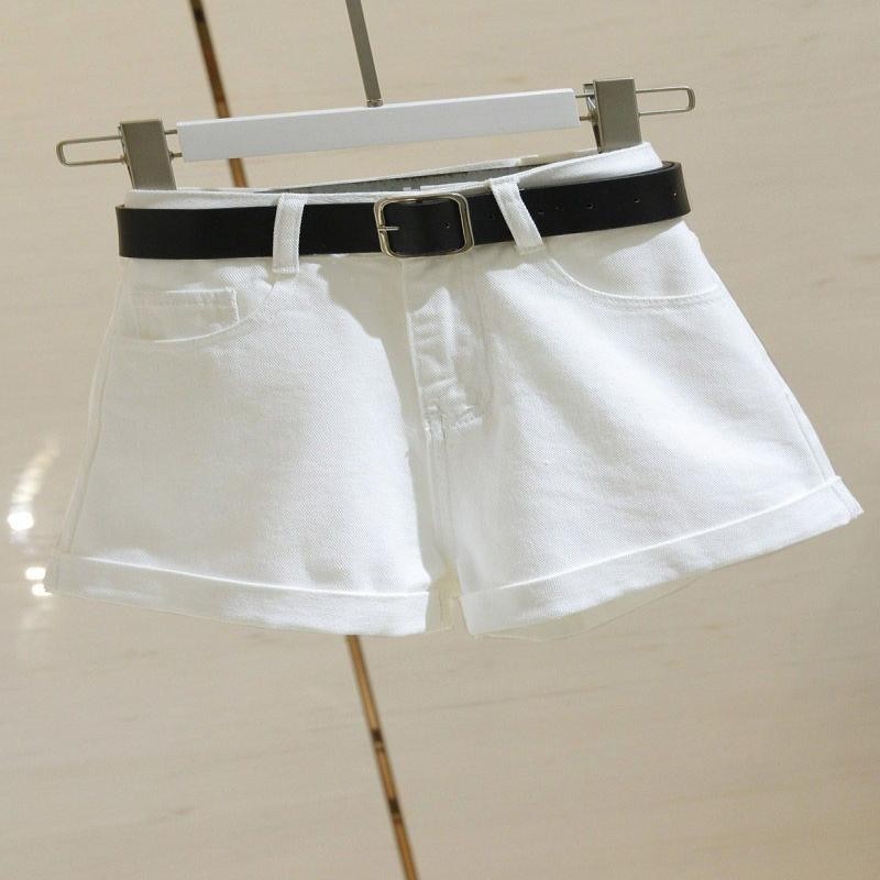 白色高腰牛仔短裤女卷边夏季新款韩版宽松显瘦阔腿a字热裤White high waisted denim shorts with rolled edges for women ks0623.th0412