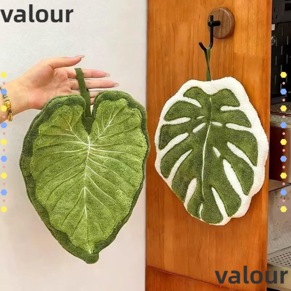 VALOUR ผ้าเช็ดมือ, ผ้าเช็ดหน้าครัวกํามะหยี่ปะการังหนา, ใบไม้การ์ตูนดูดซับน้ําแขวนห้องน้ํา Kerchief ห้องครัว