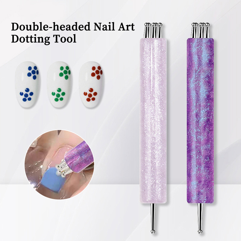 อะคริลิคสองหัว Starry Sky Handle DIY เล็บ 5 กลีบ Dotter ดอกไม้ Creator 1.5 มม.ปลาย Fine Rhinestone Pickers Glitter Handle เล็บเครื่องมือแปรง