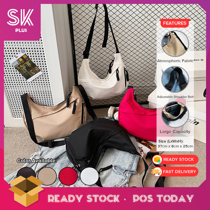 SKplus Casual Denim Crossbody Nylon Bag สายสะพายไหล่ปรับได้ Dumpling Bag Beg Selempang Denim Kasual