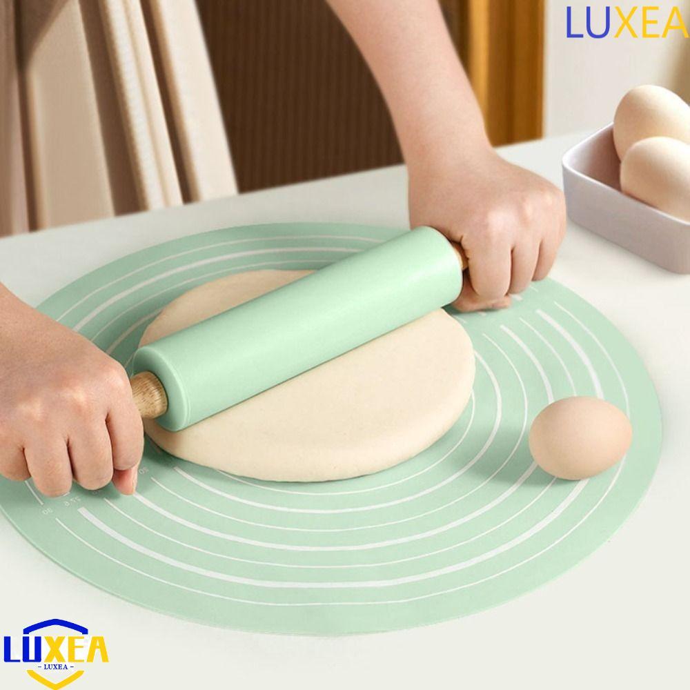 LUXEA 2 ชิ้น/เซ็ต Rolling Pin Pastry Mat Set, Round Silicone Rolling Pin Kit, Househeld with Scale ห