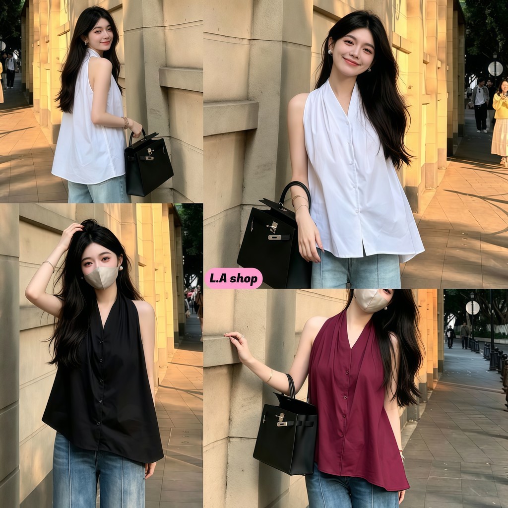 L.A Shop พร้อมส่ง เสื้อแขนกุดคล้องคอ คอวี ทรงหลวม สไตล์เกาหลี ทันสมัย น่ารัก ใส่สบาย-60318
