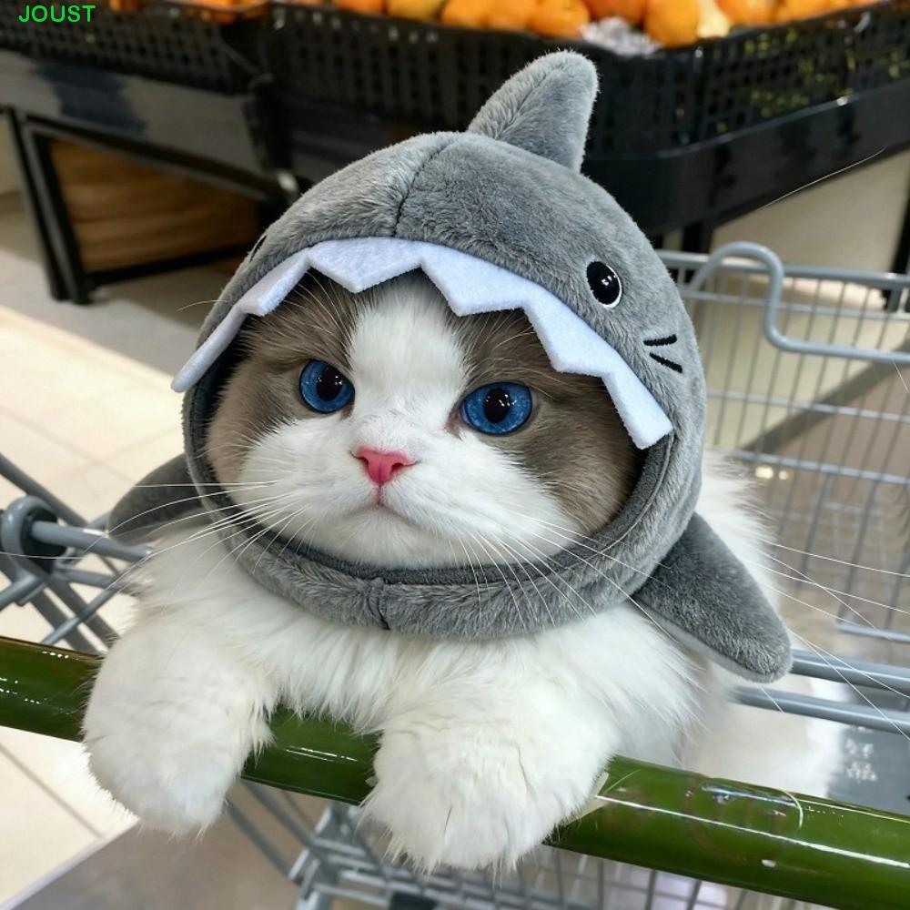 JOUST Cat Shark Headdress, Warm Plush Soft Cat หมวกตกแต่ง,ตลกปรับน่ารักการ์ตูนสัตว์เลี้ยงคอสเพลย์ Headwear ฮาโลวีน