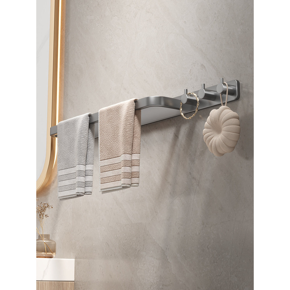 Space Aluminium Bathroom Towel Rack Hook Multi-Function Perforated Toilet Rack Towel Bar Bath Towel 