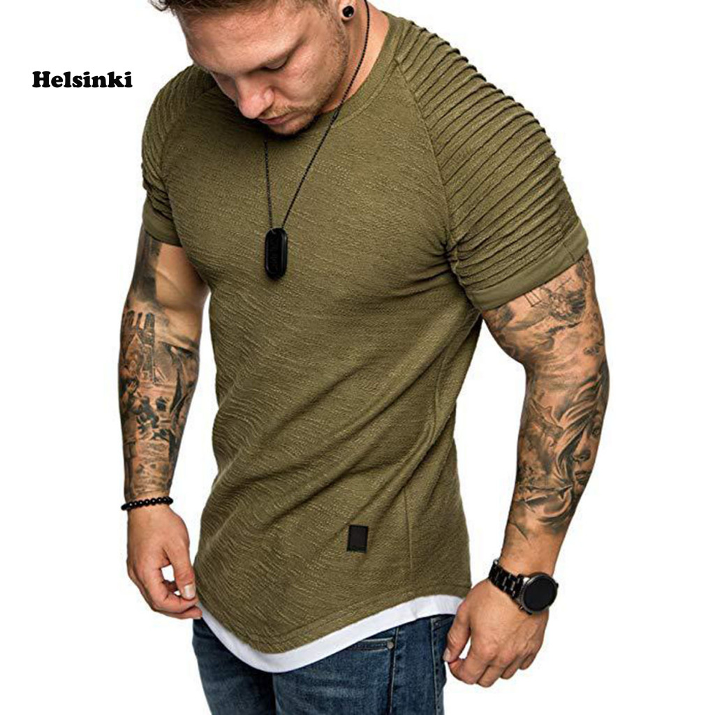 HLS เสื้อเชิ้ตผู้ชาย Slim Fit สบาย O คอผู้ชายเสื้อ