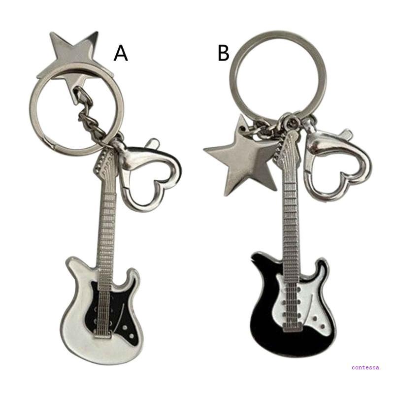 CON Vintage Alloy Guitar Pendants Keychain Sparkling Pentagram Star Charm Guitar