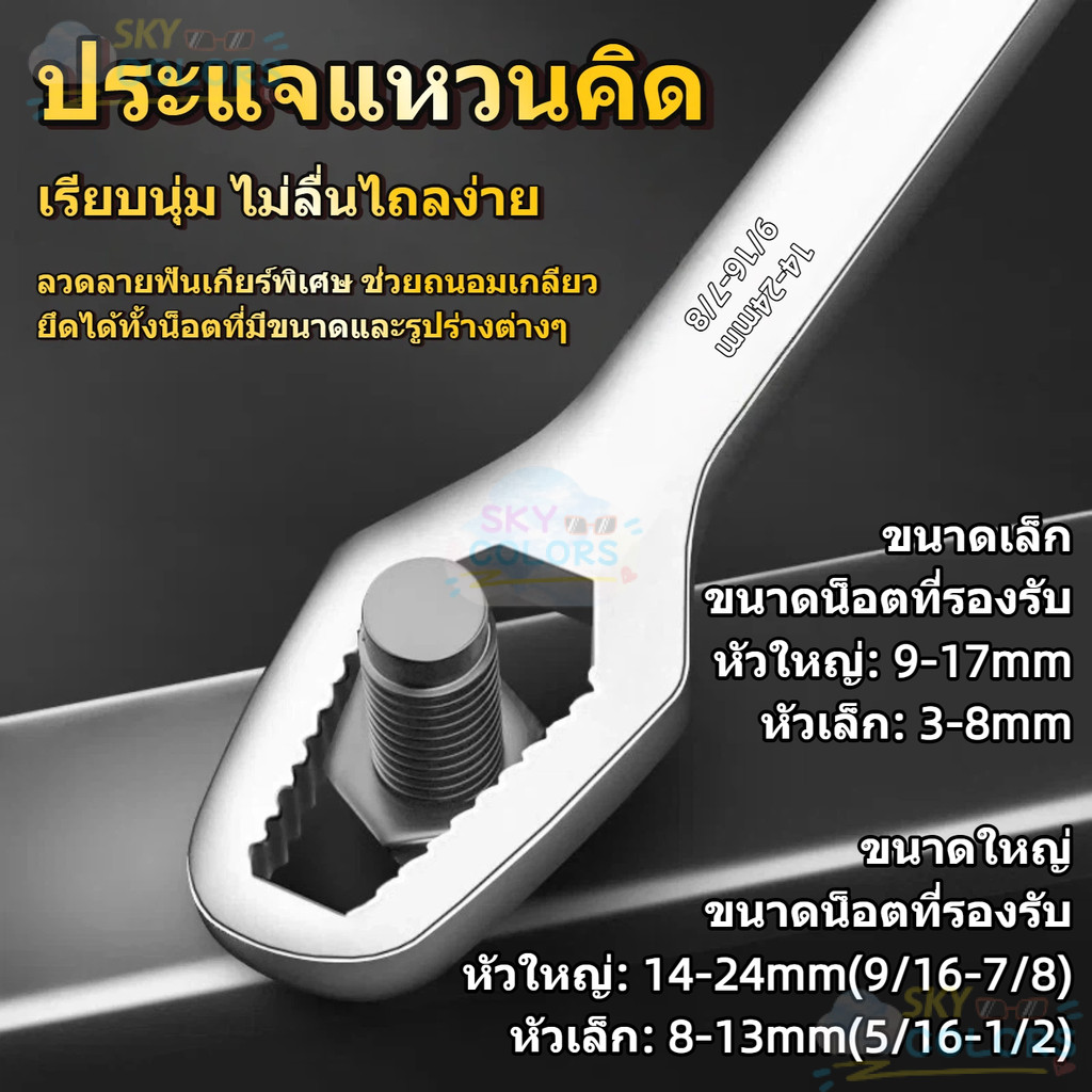 ประแจแหวนคิด 2 หัว Cr-V เกรดอุตสาหกรรม 150mm 3-17mm ไม่ลื่นไถล