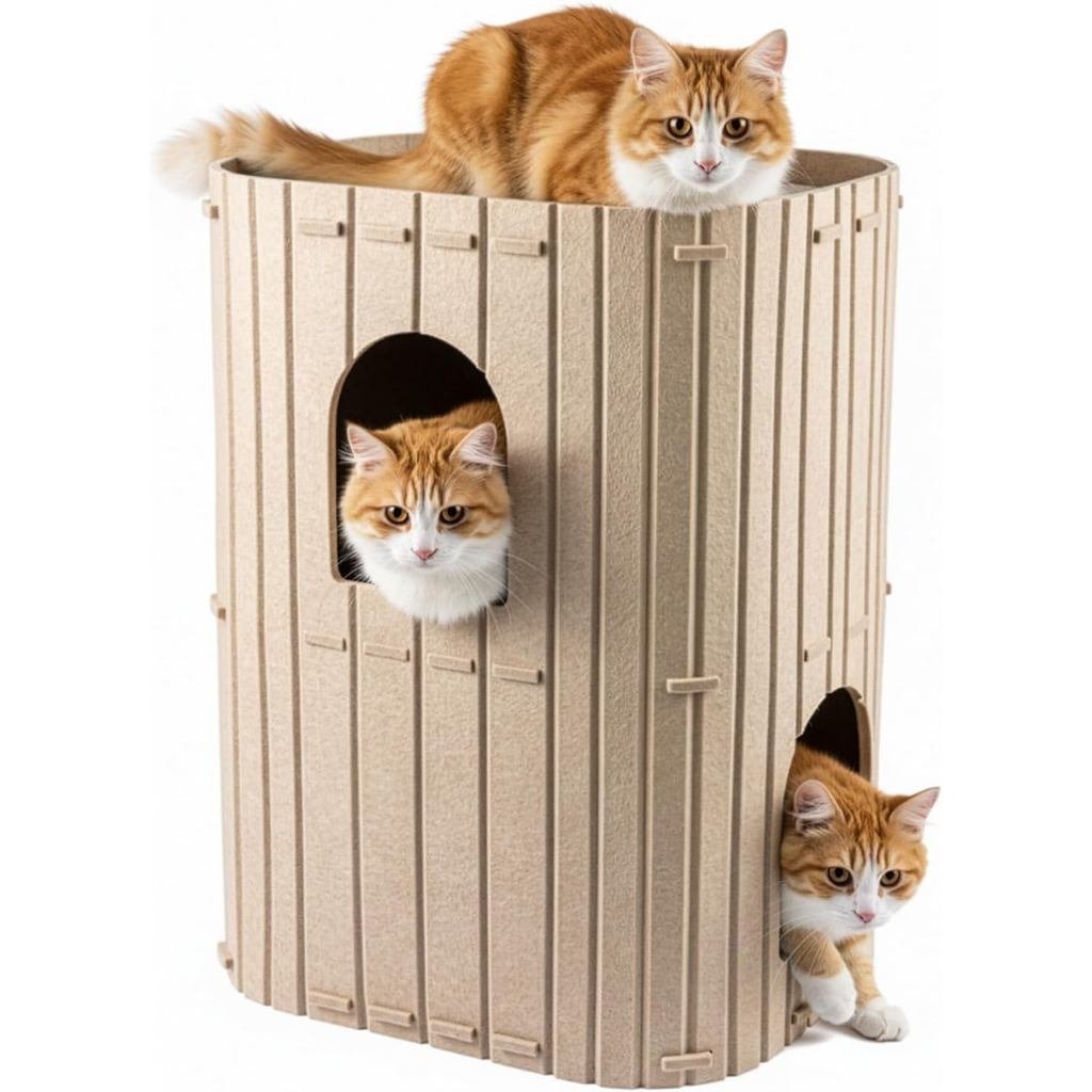 Felt Cat Cave Cat Bed Cave Double Bed Cat House Sturdy Cat Bed Winter and Summer (สีเบจ, ดับเบิ้ล)