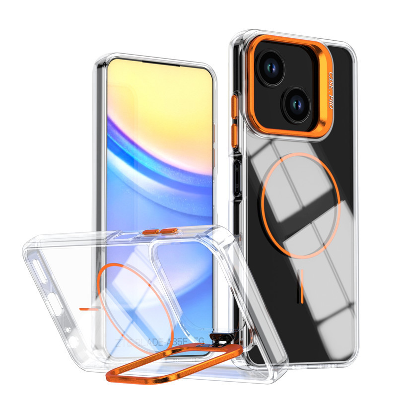 เหมาะสําหรับ ZTE Blade A35E เคสโทรศัพท์โปร่งใสสูงป้องกันสีเหลือง ZTE Blade A56 เคสป้องกันแม่เหล็ก
