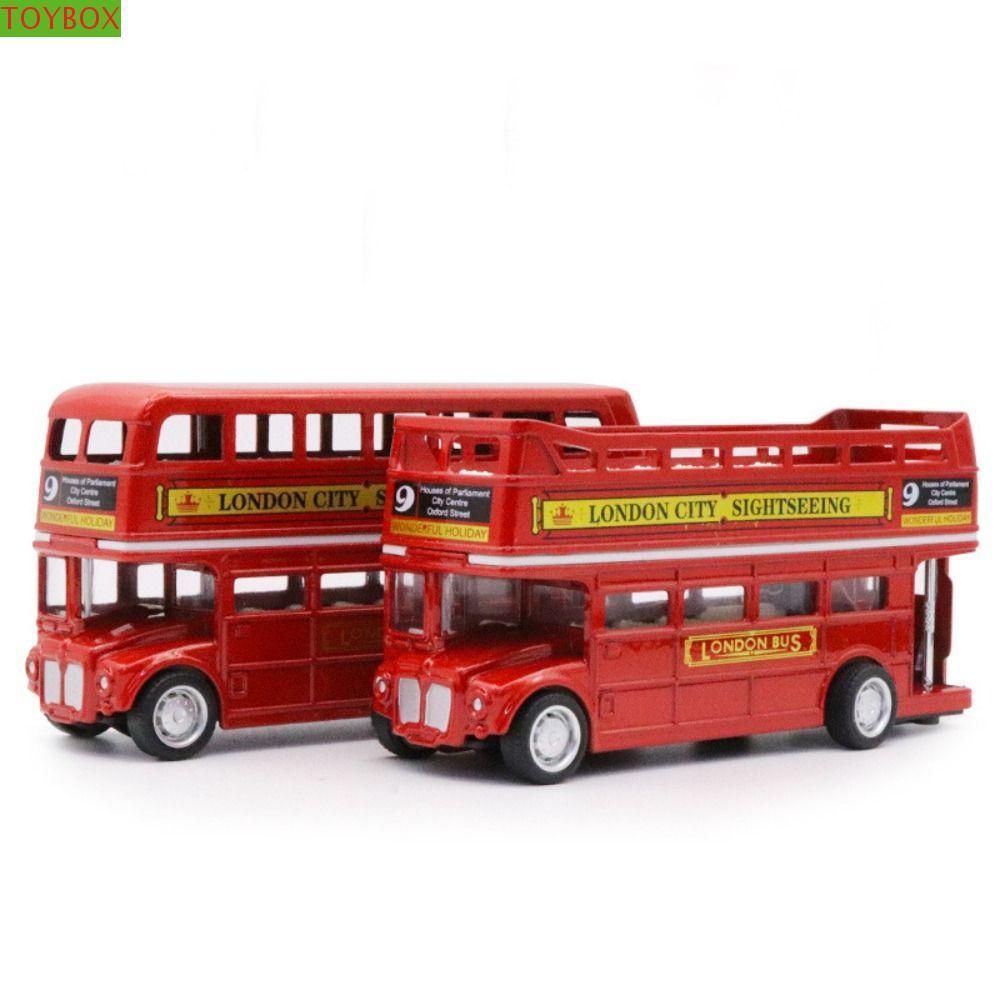 TOYBOX โมเดลรถรถบัส, Double Decker British Europe Travel Bus Model, โบราณ Vintage Diecast จําลองดึงกลับรถเด็กของขวัญ