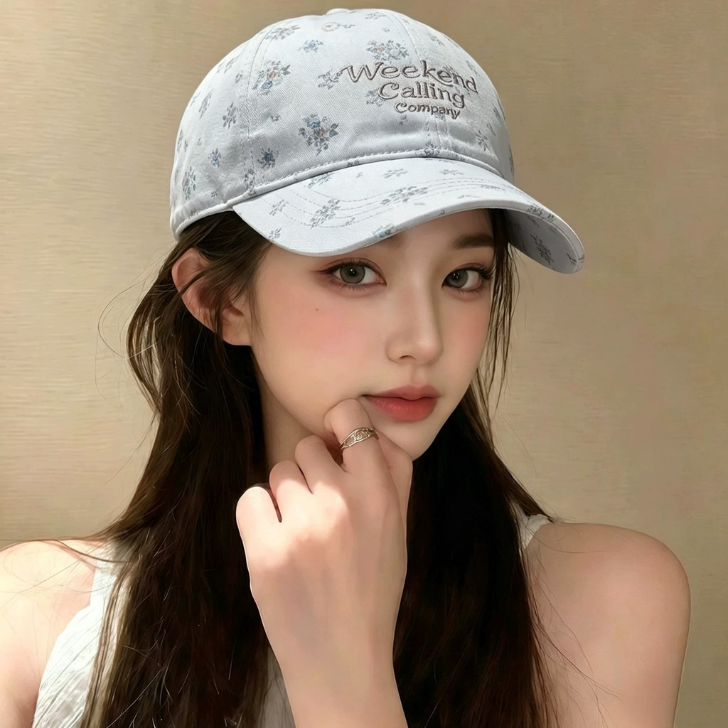หมวกเบสบอลผู้หญิงฤดูร้อน พิมพ์ลายดอกไม้น่ารัก สำหรับกันแดดนุ่มนวล