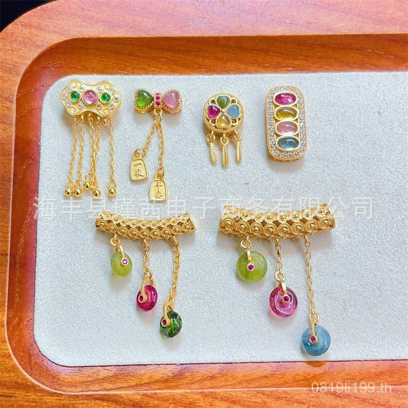 พู่ฝังโบว์ลูกปัดวัสดุอุปกรณ์เงินสร้อยคอขายส่งสร้อยข้อมือทัวร์มาลีนธรรมชาติจี้S925 เงินSSQ