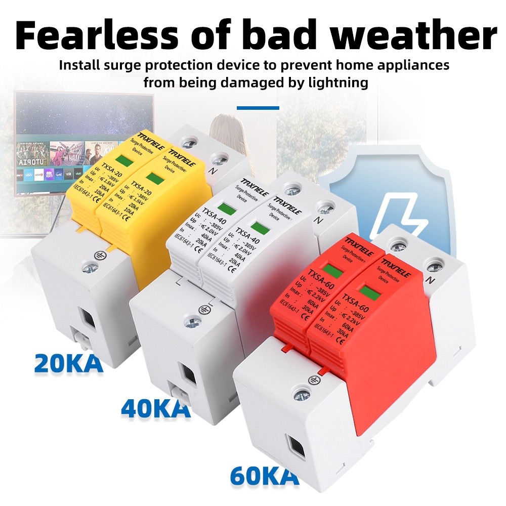 Taxnele AC SPD Din rail 20KA 40KA 60KA 2P 385V House Lightning Surge Protector แรงดันไฟฟ้าต่ํา Arrester ราคา ถูกที่สุด ดีลบีเคเค แกลเลอรีภาพที่ 3