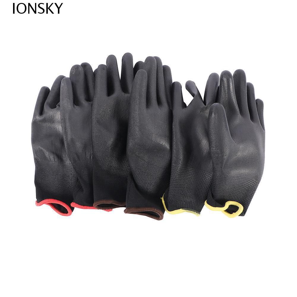 IONSKY Safety Gloves PU Palm Coating Grip Builders Nylon 6 คู่ถุงมือทํางาน