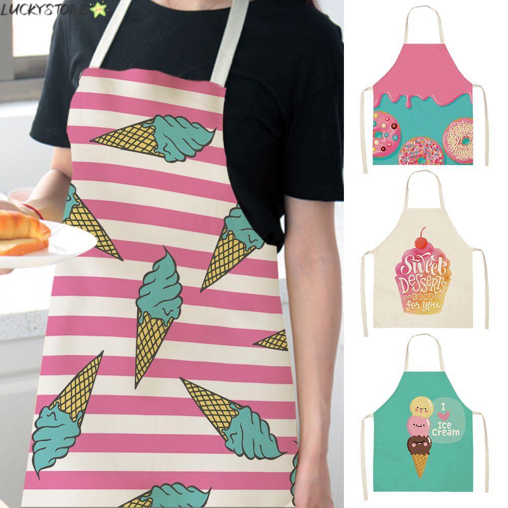 LUCKYSTORE Bibs Cotton Linen Oil-proof Ice Cream Cooking