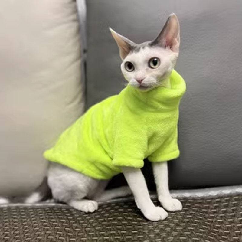 เสื้อผ้าแมว เสื้อแมว เสื้อผ้าแมวไม่มีขนที่อบอุ่นสำหรับฤดูใบไม้ร่วงและฤดูหนาวเสื้อกันหนาวคอเต่าฐานนุ่