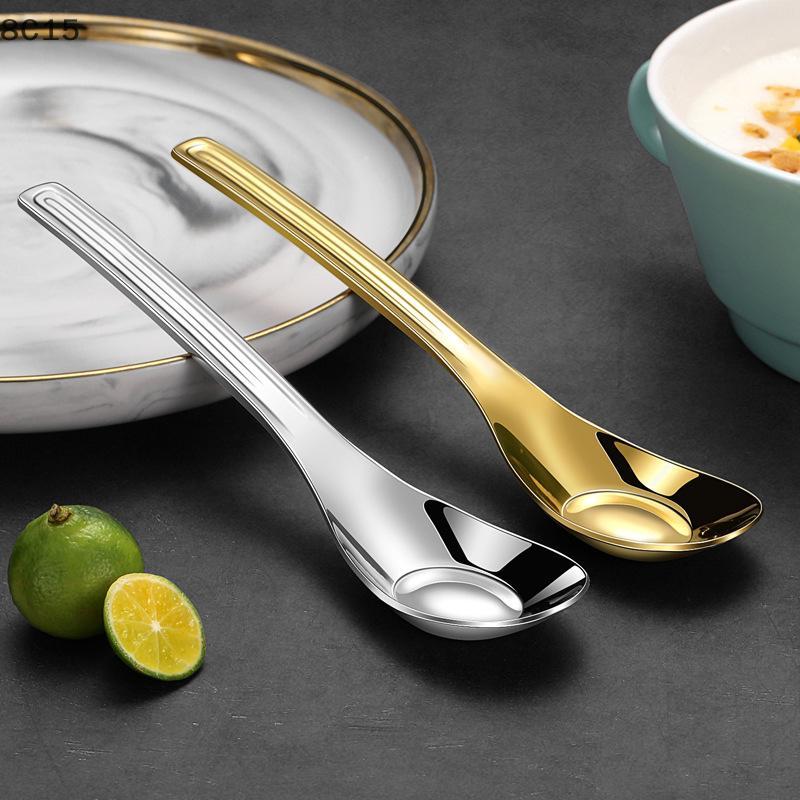 [8C15] ช้อนสแตนเลสสุทธิสีแดง Golden Dinner ด้ามยาวกวนช้อนขนมหวานสําหรับอุปกรณ์ครัว Gadgets [8C]