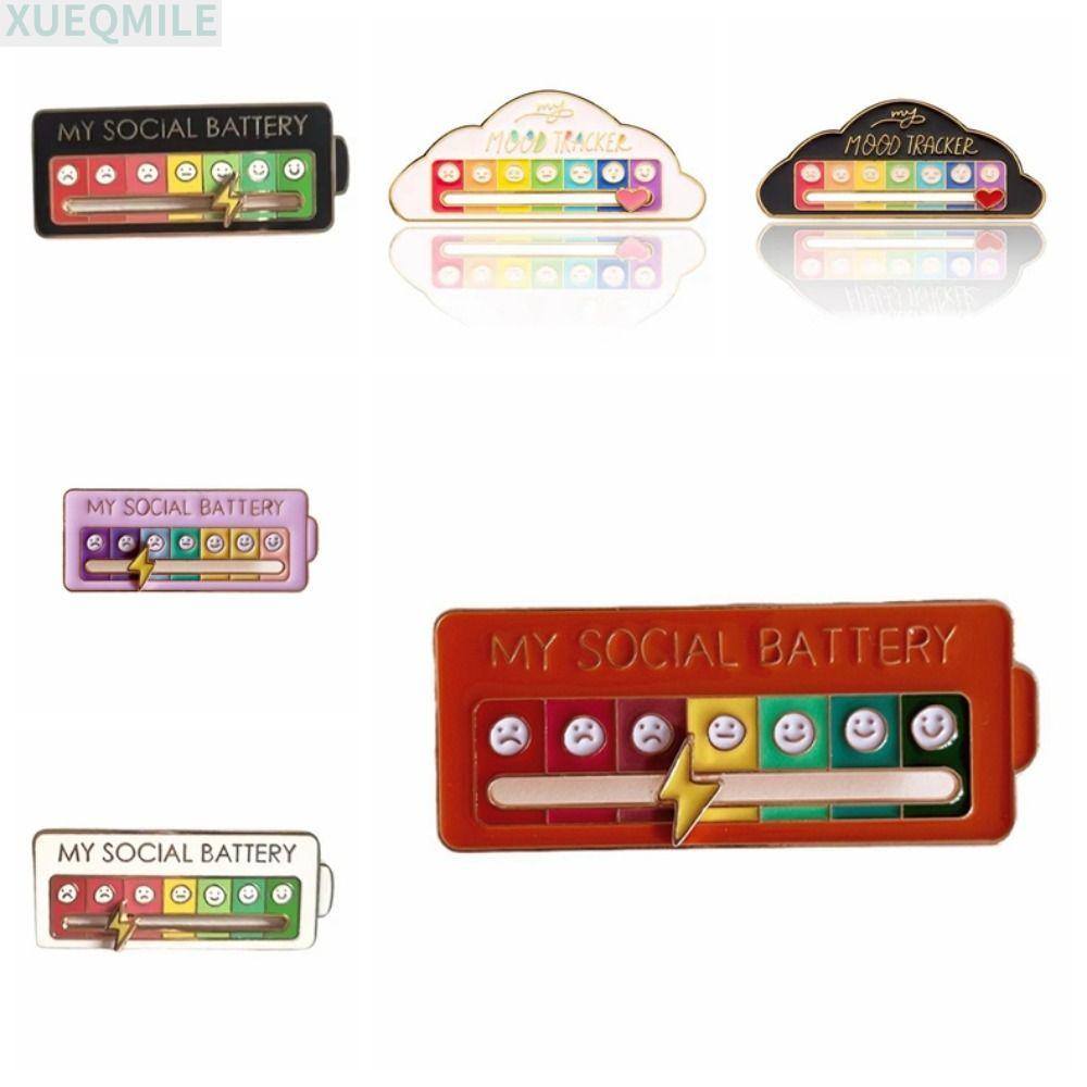 QINZHUAN เข็มกลัดเคลือบ, Move To The Mood Cute Lapel Pin, Mini Social Battery Funny Metal Badge